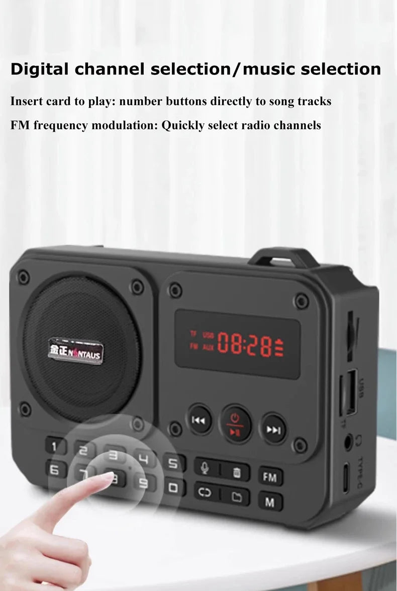 Mini Portable FM Radio Multifunctional Radios Bluetooth Speaker Recorder with LED Display Folder Switching TF Card U Disk Play