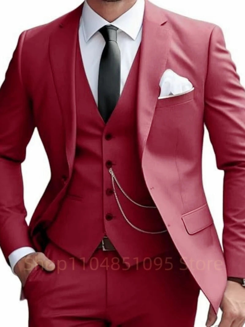 Elegant Mint Green 3 Piece Men's Suit Groom Tuxedos Business Suits Slim Fit Notch Lapel Blazer Vest Pants for Wedding Party Prom