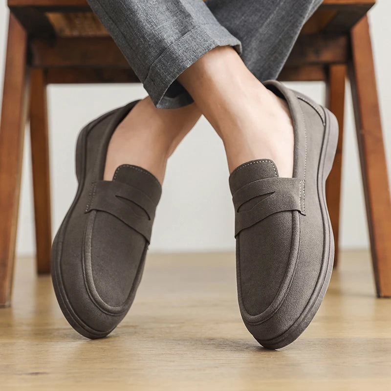 Suede Leather Mens Loafers Lightweight Man Casual Shoes Italian Brand Moccasins Comfortable Slip on Black Walking Driving Shoes
