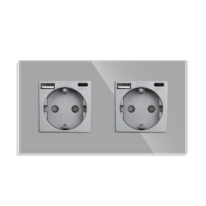 Bingoelec Grey Smart Light Switch and WiFi Wall Socket with Crystal Glass Panel Switches with Sockets Home Improvement