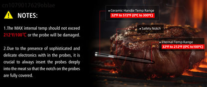 Wireless Bluetooth Meat Thermometer IP67 Waterproof Probes with LCD Screen Booster Rechargeable for Grilling Smoker BBQ Oven