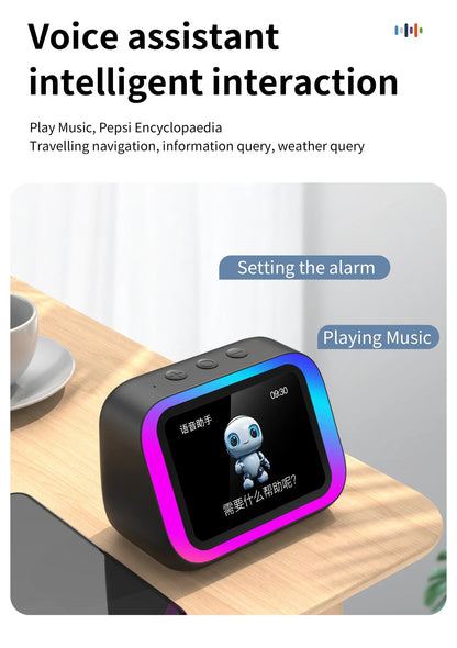 AI Smart Bluetooth 5.4 Speaker HD Touch Screen Display Electronic Album Alarm Clock Hi-fi Stereo Sound Voice Speaking Assistant