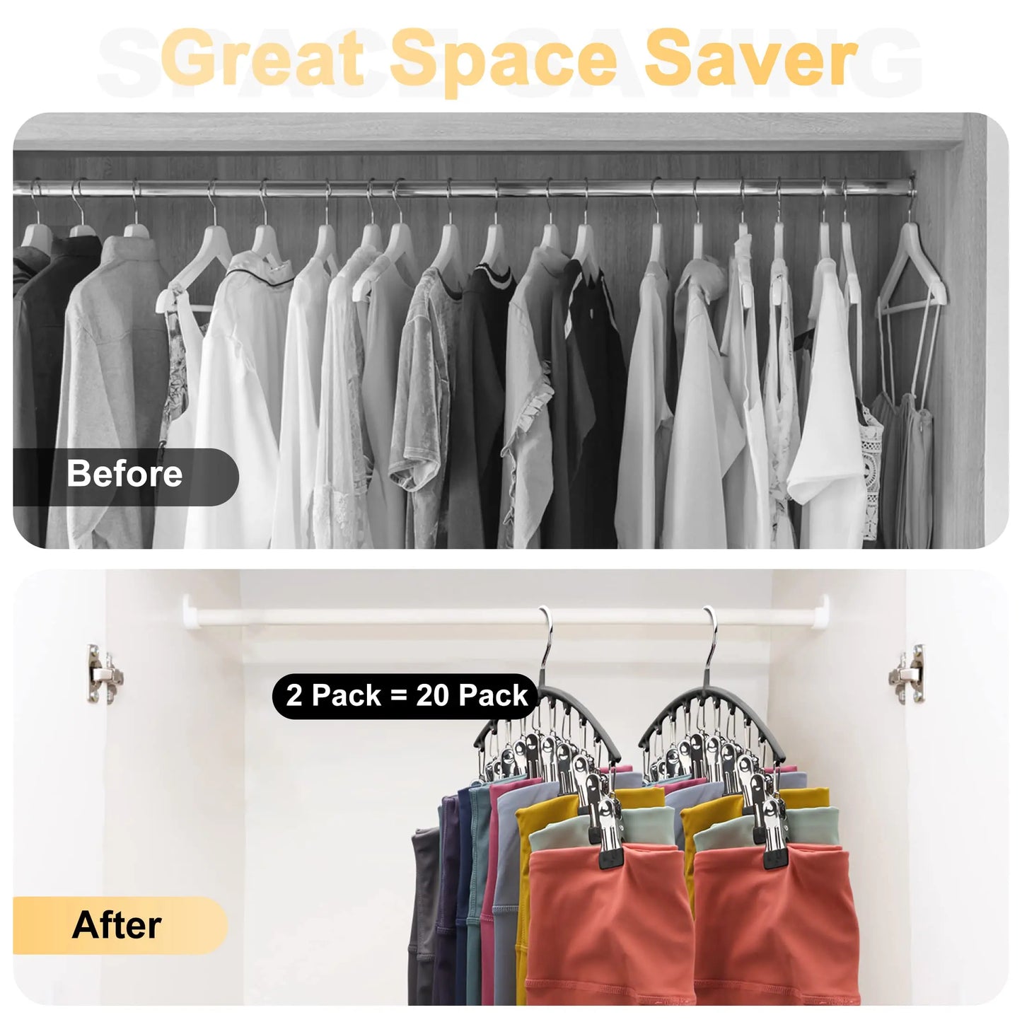 1pc Curved Shape Hanger, Metal Yoga Pants Hangers, Organizer For Closet, Pants Hanger With 10 Clothespins, Holds 10 Leggings