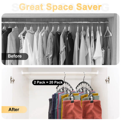1pc Curved Shape Hanger, Metal Yoga Pants Hangers, Organizer For Closet, Pants Hanger With 10 Clothespins, Holds 10 Leggings
