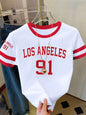 Summer Women's Los Angeles NO.91 Print Round Neck Short Sleeve T-Shirt Summer Graphic Te Jerseys Plus Size Sport T-Shirt Tops