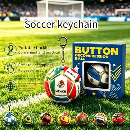 Soccer Keychain Fidget Toy Stress Relief Pendant for Fan Portable Decompression Ball with Gift Box Multi-National Team Souvenir