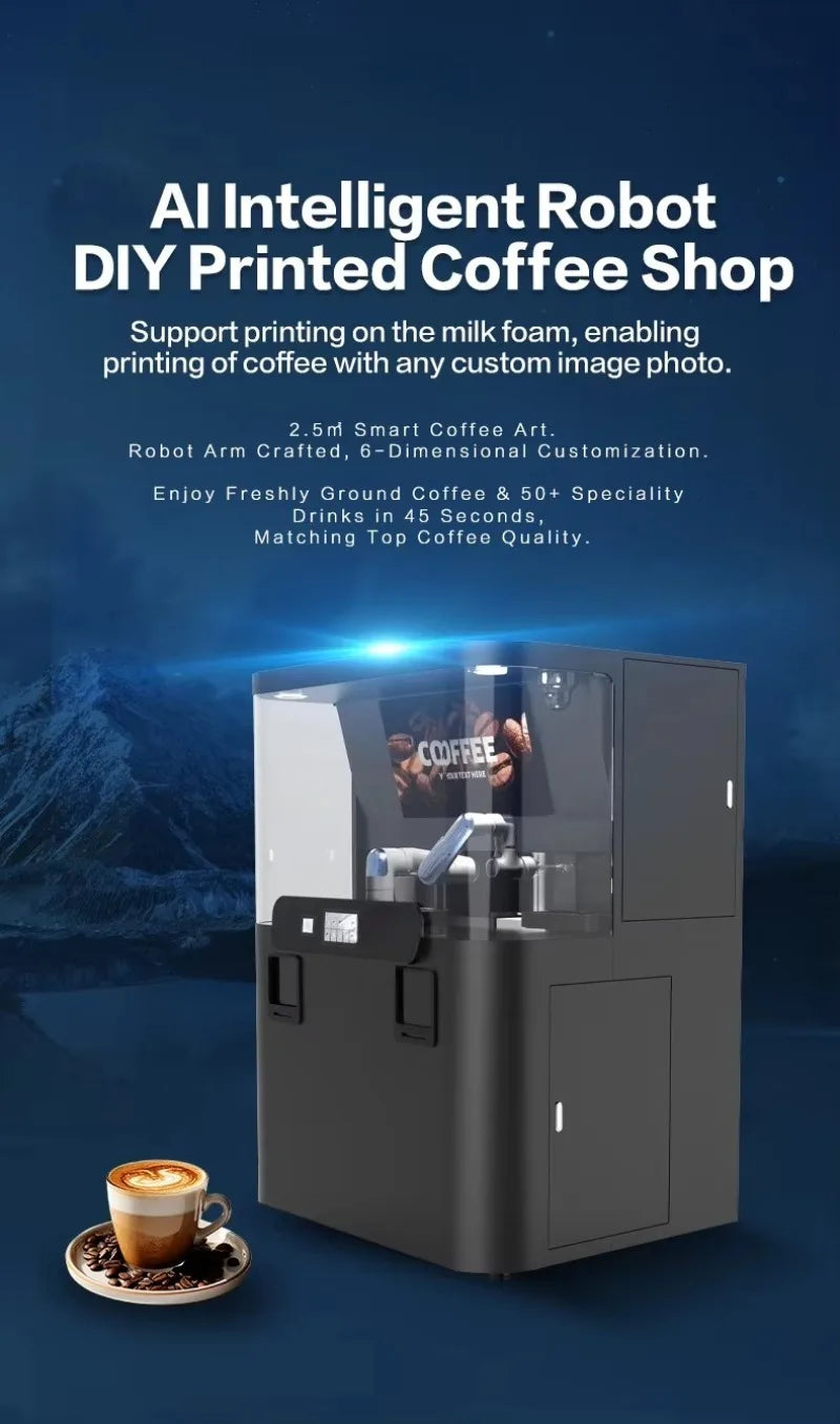 Custom AI Robotic Barista Coffee Machine, Smart AI Coffee Robot, Commercial Self Service Espresso Maker for Mall Hotel Cafe