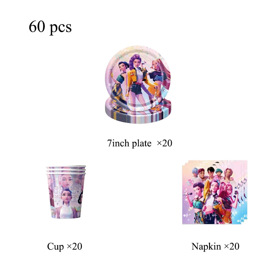 Demon Hunting Team Disposable Tableware Tablecloth Gift Bag Birthday Party Decoration Supply Classroom Reward Prize Fun Toy Gift