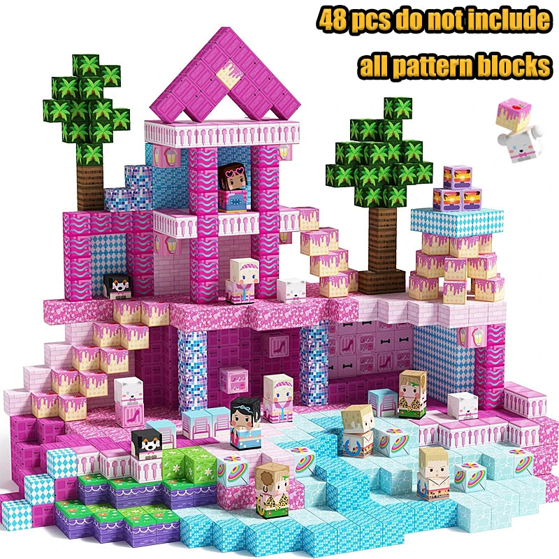 Magnetic Building Blocks Mine World Magnetic Forest Ender Lava  Construction Brick Cube STEM Toy Set Gift for Boy Girl Children