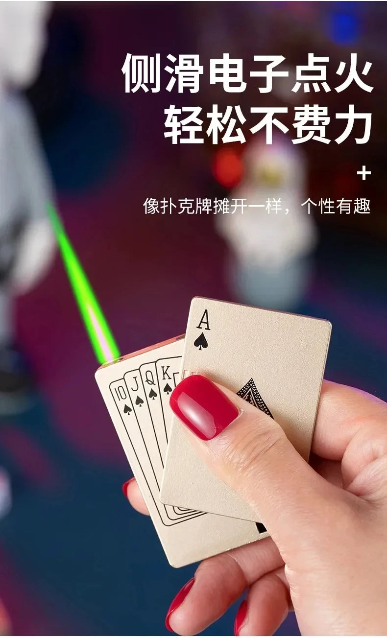 Creative Playing Cards Ace of Spades Lighter Butane Windproof Straight Metal Lighter Metal Fun Toy for Men Smoking Accessories