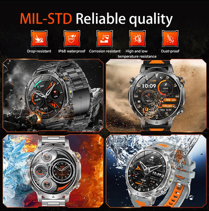 Smartwatch LIGE 2026 wojskowy, bateria 1400mAh, dla mężczyzn, latarka zewnętrzna, wodoodporność IP68, pulsometr, połączenia Bluetooth, bransoletka sportowa