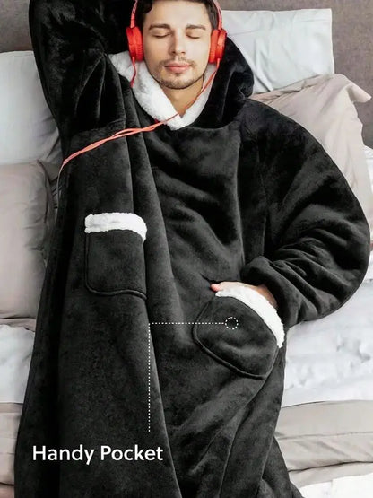 150/180cm Zimowy Gruby Koc Ekstra Pluszowy Z Kapturem Wydłużony Duża Kieszeń Imitacja Kaszmiru Płaszcz Domowy Polarowy Koc TV 1 szt.