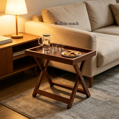 Foldable Wooden Side Table – X-Shape Coffee Table, Raised Edge – Multi-Functional Bedside for Living & Bedroom – Easy Storage