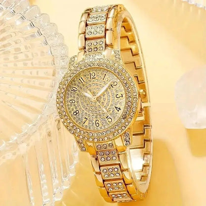 Full Diamond Roman Literal Steel Strip Women's Watch Starry Charm Business Quartz Watch Women's Watch Jewelry Set