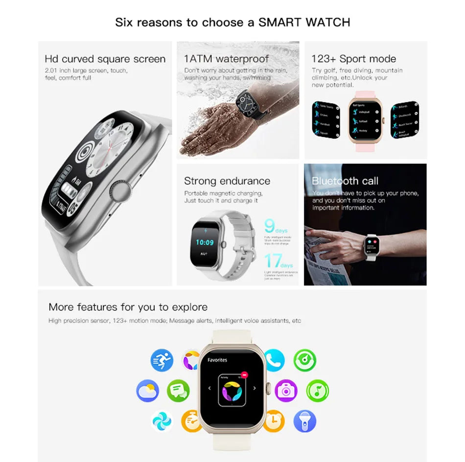 2025 New  Smart Watch Women Heart Rate Health Monitoring Voice Assistant BT Calling IP68 Waterproof Sports Smartwatch Men