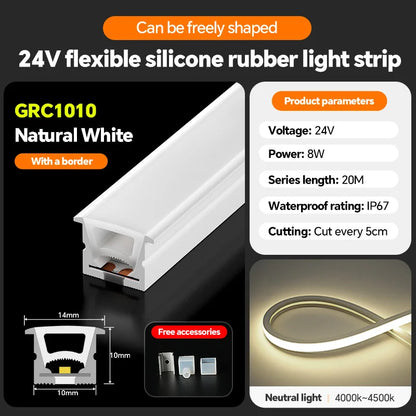 LED flexible silicone light strip embedded 24V waterproof tubing linear lamp concealed installation flexible soft light strip