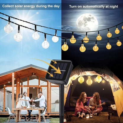 Waterproof Solar Crystal Ball String Lights 20/30/50/100 LEDs 8 Modes for Outdoor Garden Wedding Christmas Party Decoration