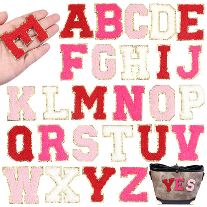 8pcs Sweet 26 Letters Towel Embroidery Patch Pink A-Z Self-adhesive Sticker Decoration For DIY Apparel Bag Crafts Accessories