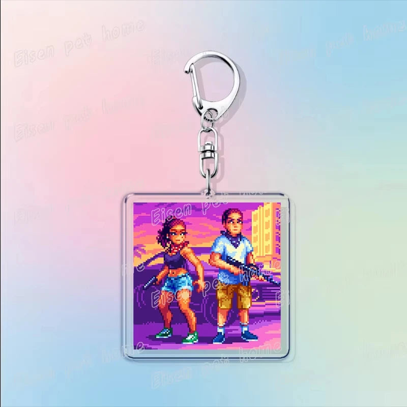 Classic Game Vice City Keychains for Accessories Bag Charm San Andreas Pc Games Lovers Keyring Jewelry Fans Gifts
