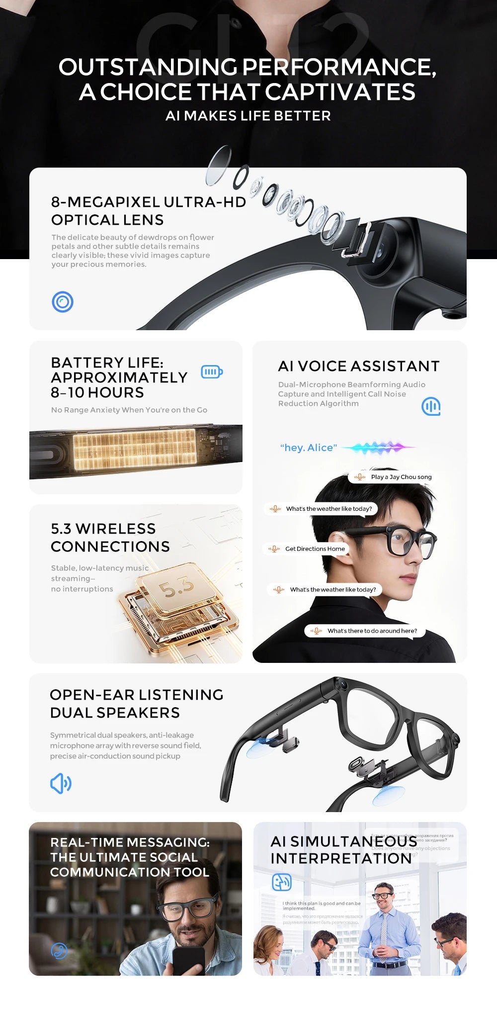 2026 New 4k Smart AI Glasses Video Record MINI Camera for ChatGPT Bluetooth Call Language Translation Music Sunglasses Men