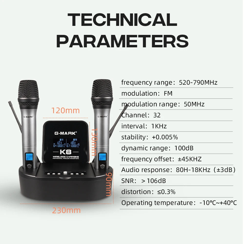 Microphon Wireless G-MARK K8 UHF Karaoke Mic With Lithium Battery For Stage Party Show Church Wedding Teaching