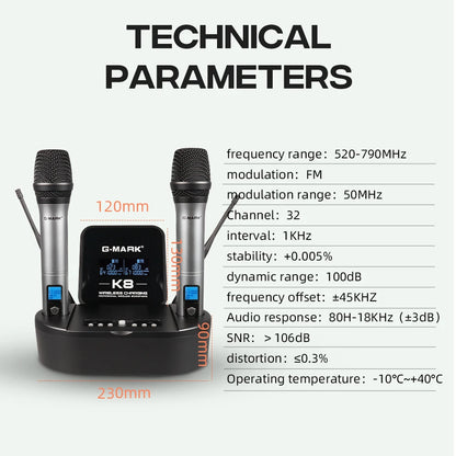Microphon Wireless G-MARK K8 UHF Karaoke Mic With Lithium Battery For Stage Party Show Church Wedding Teaching