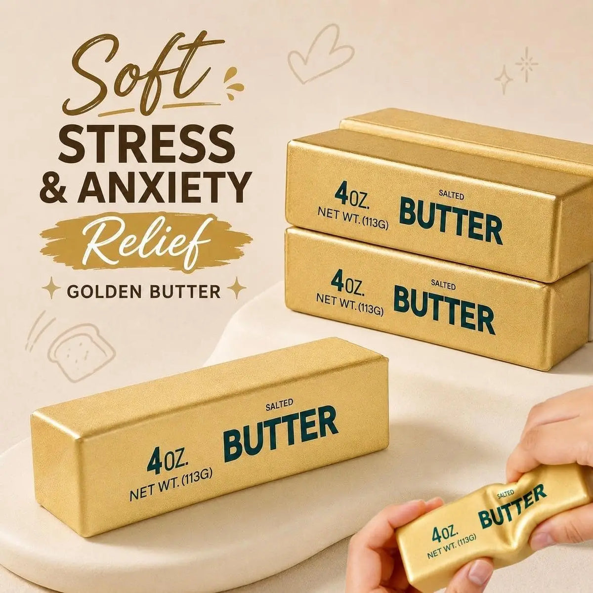 13.5cm Golden Butter Fake Food Squishy Slow Rising Soft Squeeze Anxiety Relief Office Desk Companion Vent Gadget Adult Present