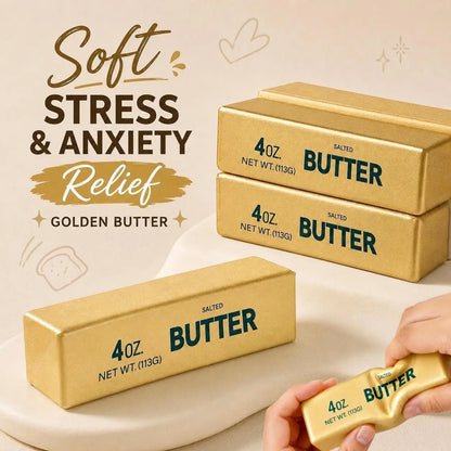 13.5cm Golden Butter Fake Food Squishy Slow Rising Soft Squeeze Anxiety Relief Office Desk Companion Vent Gadget Adult Present