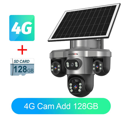 LS VISION 4G / WiFi Solar Camera 3Lenses Outdoor 15MP 4K Low Power Battery IP Camera PIR Night Vision V380 Pro CCTV Security