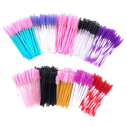 50 Pcs Shiny Crystal Eyelash Applicator Disposable Diamond Handle Nylon Two Colors Mascara Wands Spoolies Pink Brushes