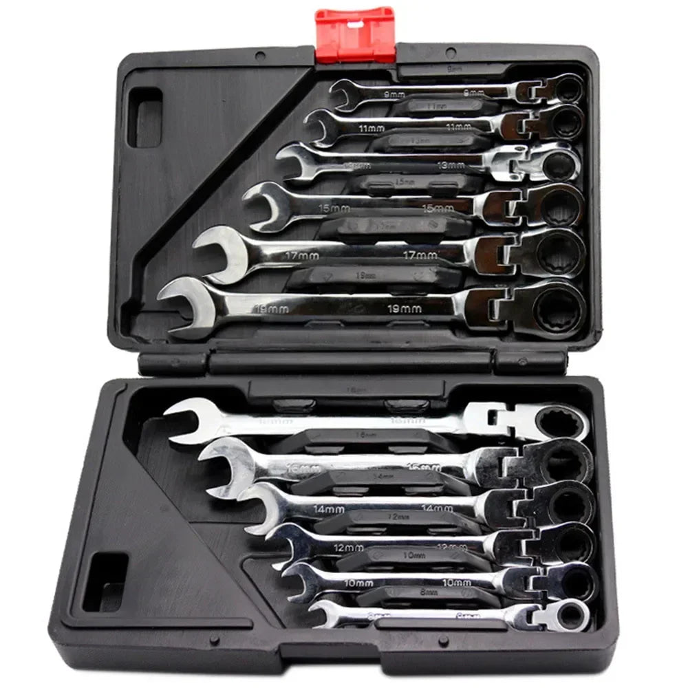 Flex-Head Ratcheting Combination Wrench Set SAE 1/4''-13/16'' Premium 72-Teeth Gear Chrome Organizer Auto Repair Tool
