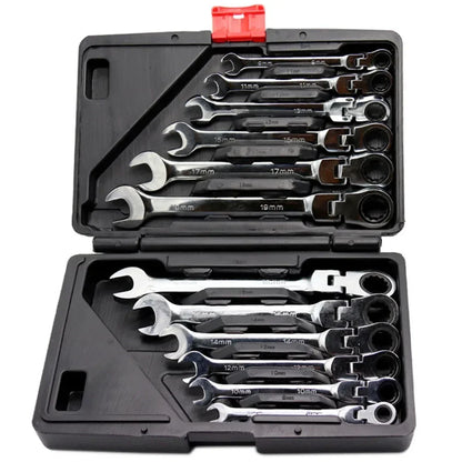 Flex-Head Ratcheting Combination Wrench Set SAE 1/4''-13/16'' Premium 72-Teeth Gear Chrome Organizer Auto Repair Tool