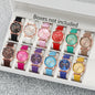 Ladies, students, fashionable temperament, casual candy color matching, Roman dial quartz watch combination set, 12 pieces/set
