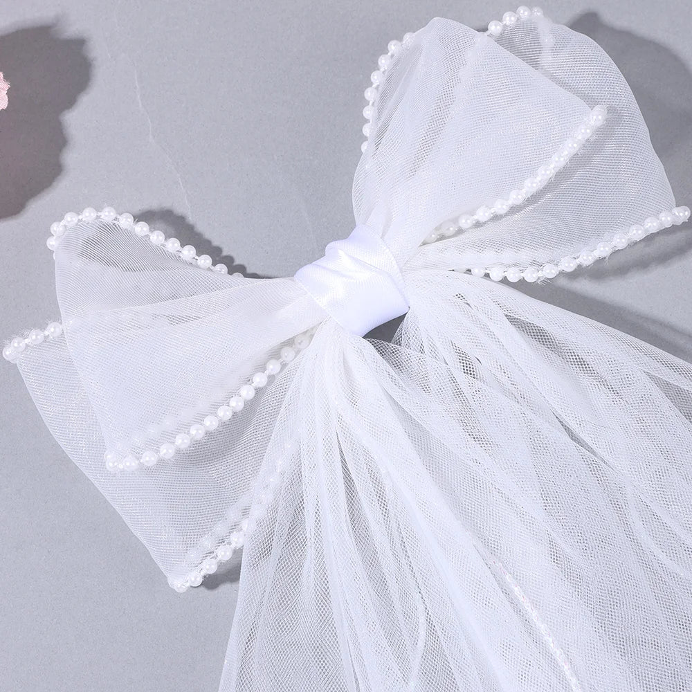 White Tulle Hair Clips For Girls Fairy Mesh Bow Large Hairpin Flower Barrette Summer Party Wedding Women Headdress Accessories