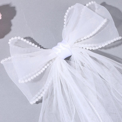 White Tulle Hair Clips For Girls Fairy Mesh Bow Large Hairpin Flower Barrette Summer Party Wedding Women Headdress Accessories