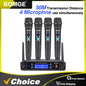 BOMGE 4 channel wireless microphone System Cordless Mic Set With Four Handheld Mics Fixed Frequency, Long Range 200ft