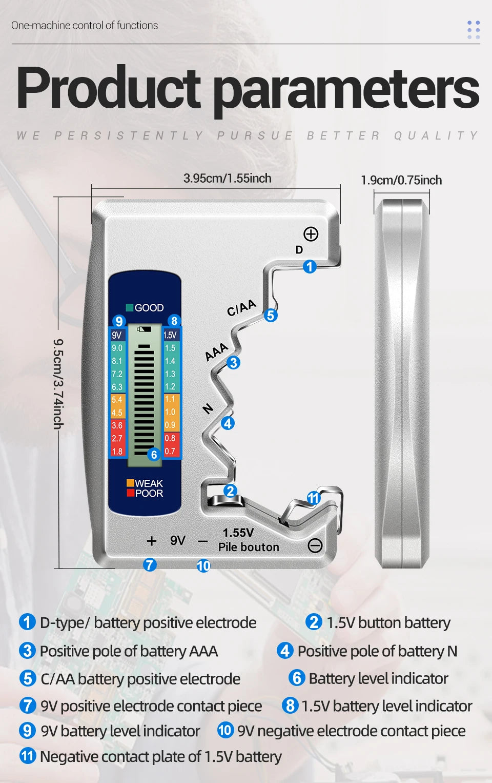 ANENG BT1688 Universal Card Battery Tester D C AA AAA N Battery Test Intuitive Detector Portable  9V 1.55V Button Cell Tools