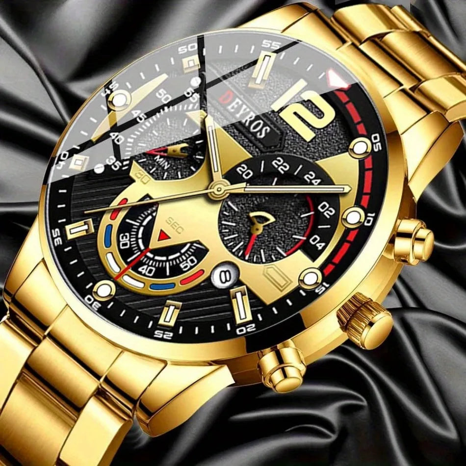 DEYROS 6 Pieces/Set Casual Fashion Men's Watch 6 Piece Set Quartz Men's Watch Alloy Strap Men's Ideal Gift Gift for Yourself