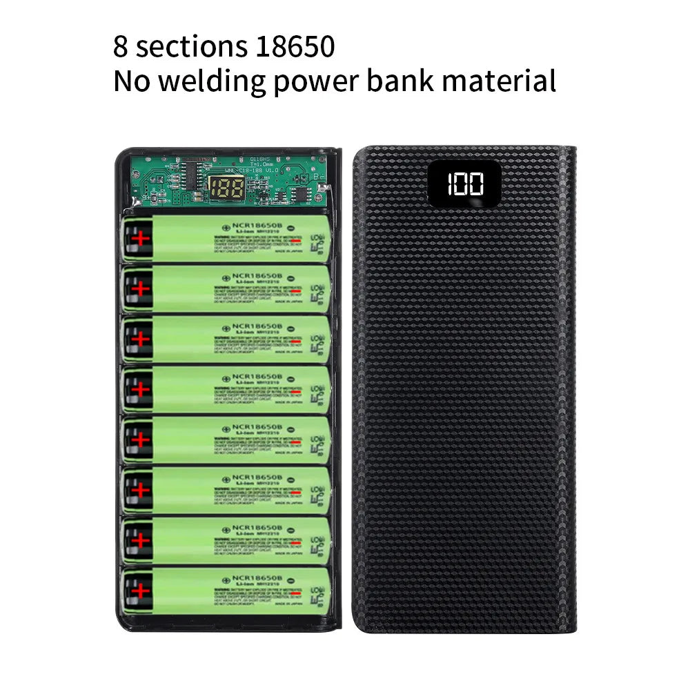 DIY 8*18650 Battery Power Bank Case Charge Storage Box 5V Dual USB Type C Battery Holder Box PD QC3.0 Fast Charge For SmartPhone