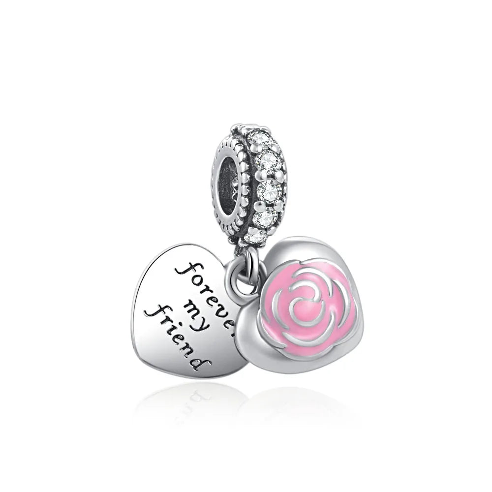 2025 Hot selling 925 Silver Pink Bird Moon Pendant Suitable for European Bracelets DIY Accessories Women's Charm Jewelry Gifts