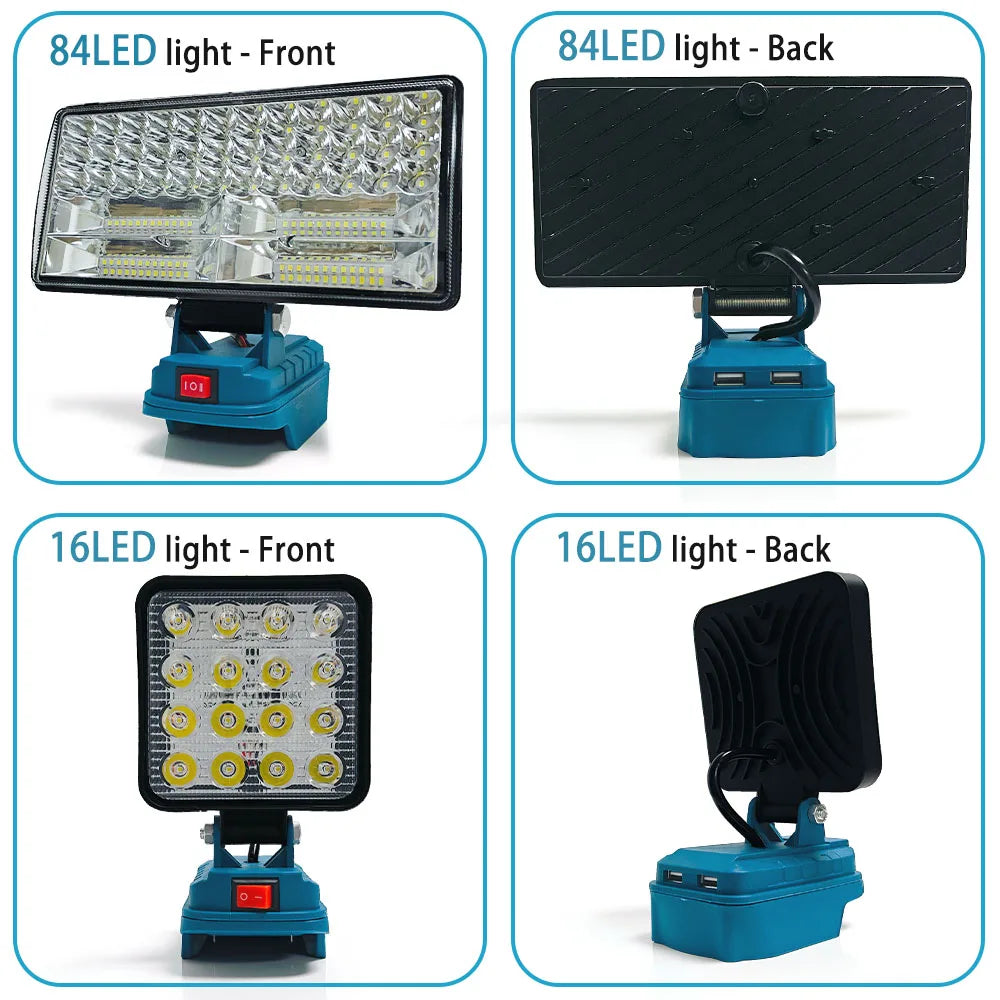 90W LED Work Light for Makita 18V Battery LED Spotlight -9000LM Cordless Jobsite Flood Light Construction Work Light USB Charger