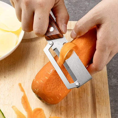 Multi-Functional Stainless Steel Peeler with Wooden Handle, Durable Smooth Kitchen Gadget for Fruits and Vegetables Peeling Slic