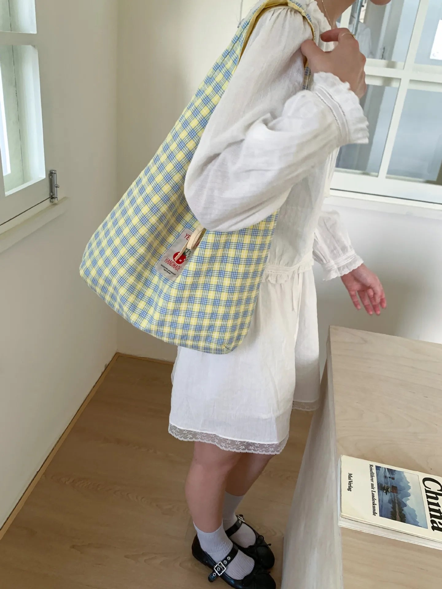 Cartoon Tomato Standard Plaid Vest Bag Large-Capacity Student Class Double-sided Backpack Fashionable Versatile Shoulder Bag