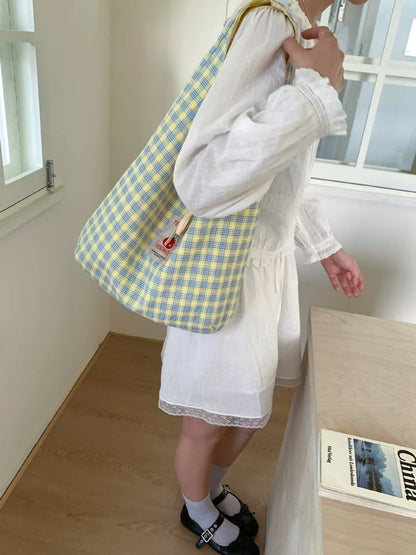 Cartoon Tomato Standard Plaid Vest Bag Large-Capacity Student Class Double-sided Backpack Fashionable Versatile Shoulder Bag