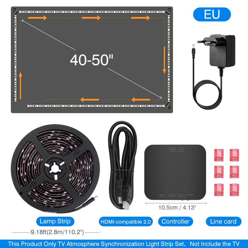 TV Ambient Backlight For 40-85Inch Color Real-Time Sync LED Light Strip For 4K HDMI-Compatible 2.0 Device Sync Box Light Kit