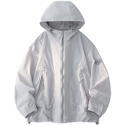 Summer Men's Hooded Sunscreen Jacket UPF50+ Ultra Thin Zipper Pocket Windbreaker Elastic Cuffs Outdoor Hiking Fishing Skin Coats