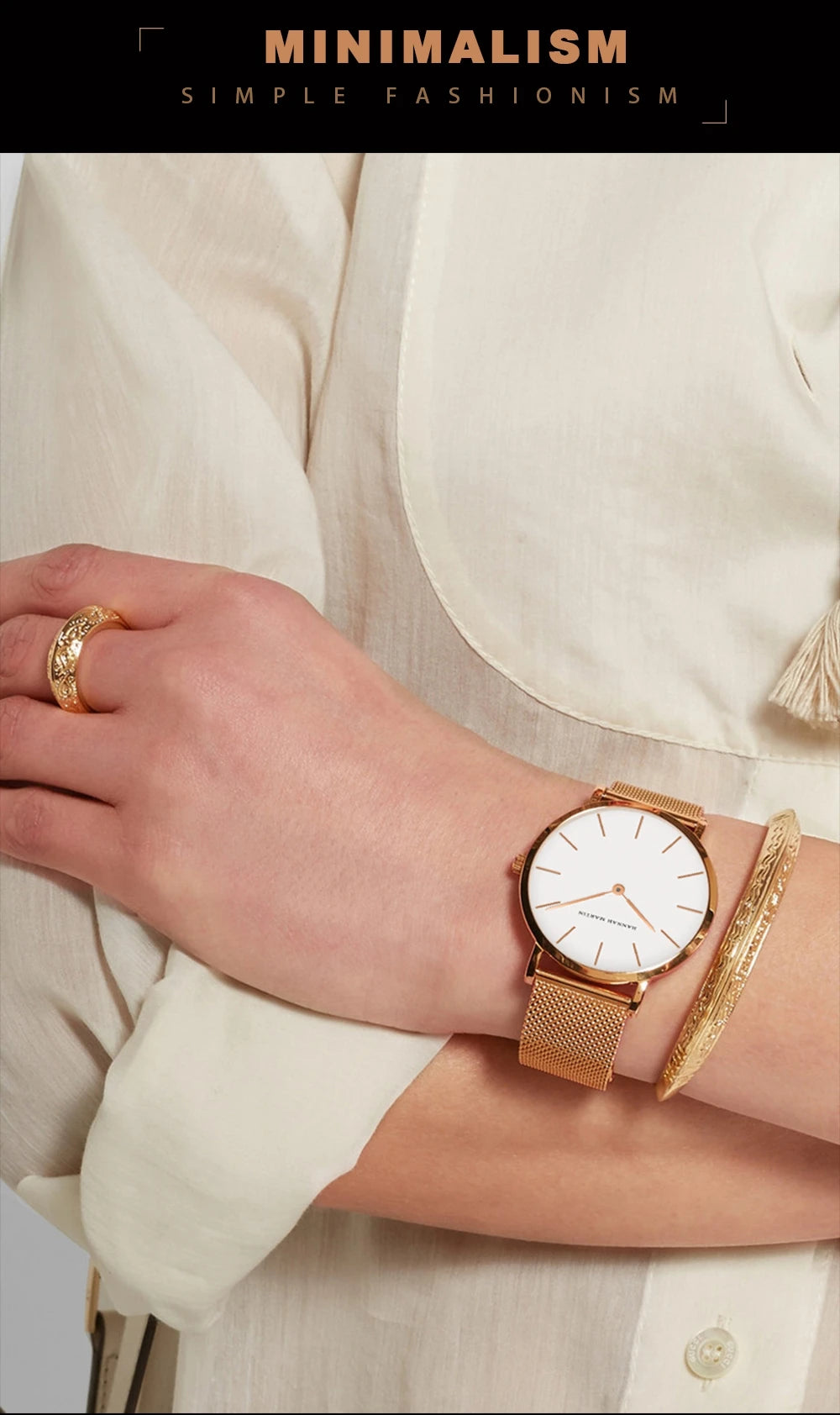2023 New Women Bracelet Watch 1 Set Japan Quartz Movement Simple Rose Gold Stainless Steel Mesh Student Watches Relogio Feminino