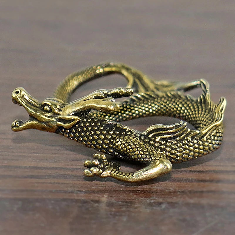 Chinese Beast Dragon Statue Bronze Figurine Ornaments Antique Copper Mythical Animal Miniature Home Decoration Crafts Collection