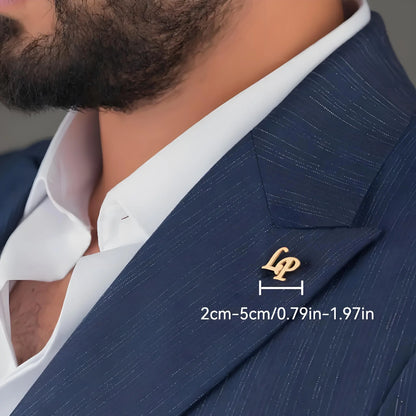 Custom Laser - Cut Men's Collar Pin Brooch, Personalized Initials Jewelry, 18K Gold - Plated Stainless Steel, Ideal Wedding Gift