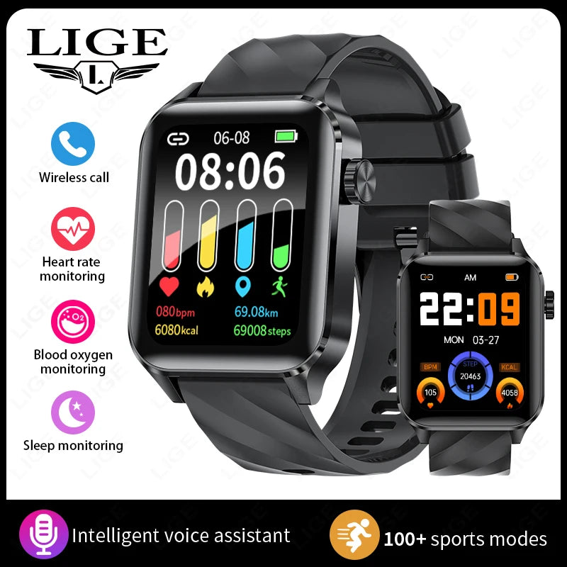Inteligentny zegarek LIGE dla kobiet i mężczyzn, z połączeniami Bluetooth, sportowa bransoletka fitness, zdrowie kobiet, dynamiczna tarcza 3D, smartwatch damski, nowość 2026